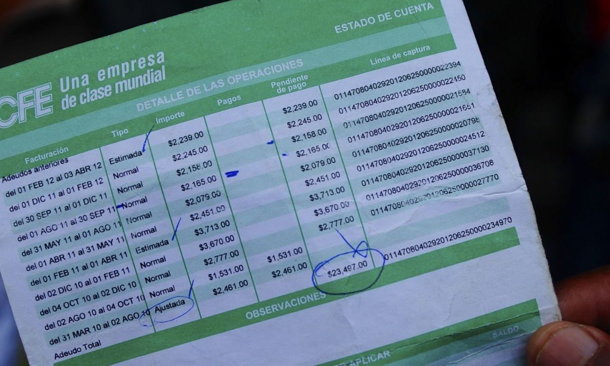 Recibo de luz de la Comisión Federal de Electricidad (CFE).